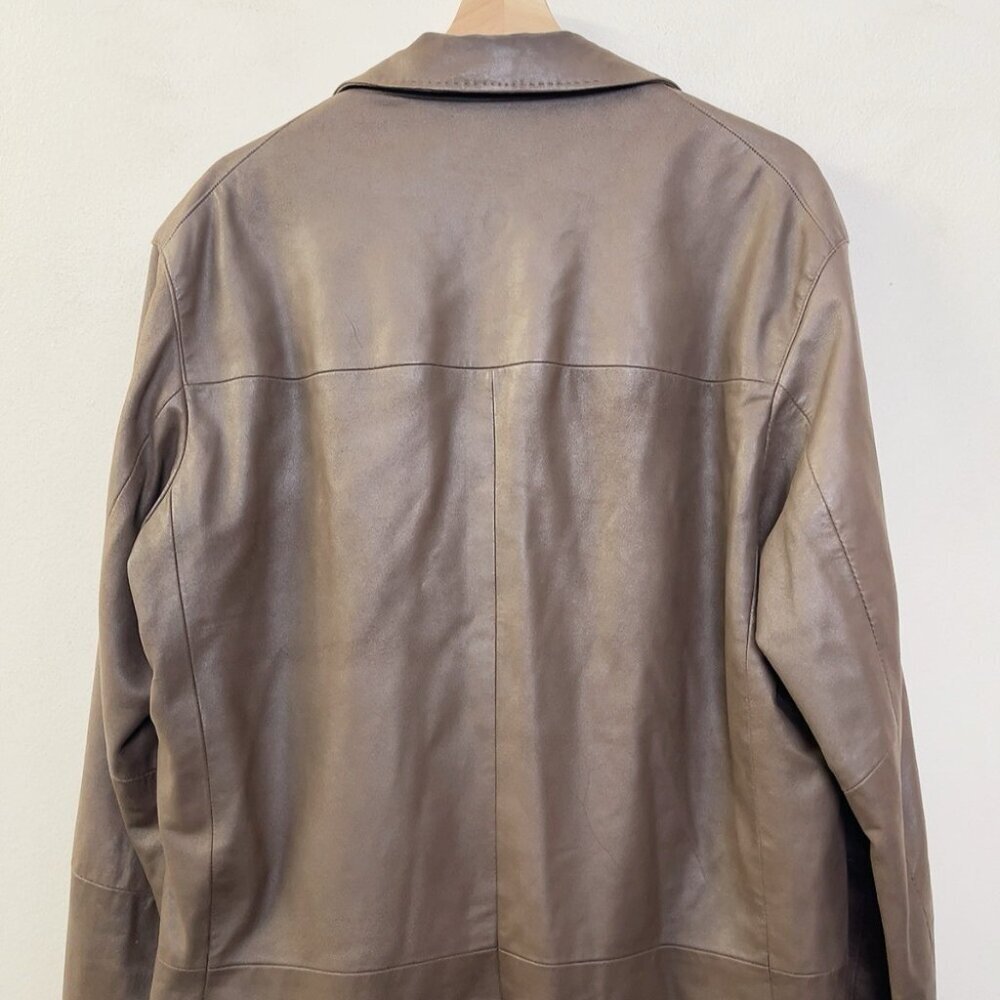 Hugo Boss Mens 50 Laslo Goatskin Patch Pockets Brown Blazer Leather Jacket - Picture 12 of 16